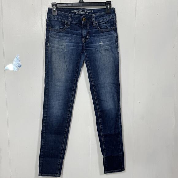 American Eagle Jeans Womens 0 Short Blue Jegging Skinny Stretch Distressed Denim - Picture 1 of 16